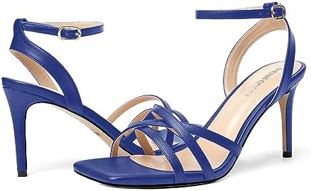 SHOWFOREST Women's Solid High Heel Sexy Dating Matte Square Toe Stiletto Buckle 3.3 Inch Ankle Strap Sandals Royal Blue Size 7 - Zapatos de Mujer de Tacon Bajo | Image 5