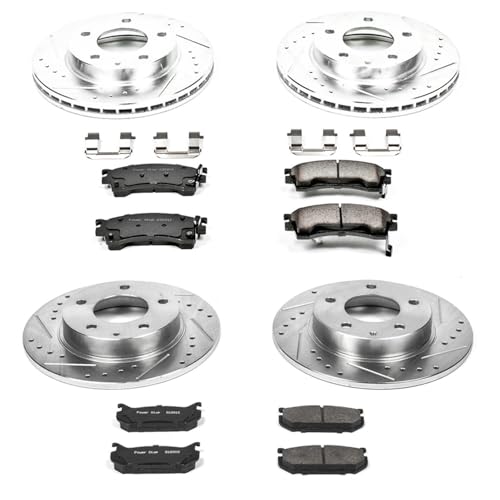 Image of PowerStop Front and Rear Brake Kit for Ford Probe 1993-97 |Mazda 626 1993-97 |MX-6 1993-97 - Drilled and Slotted Disc Rotors with Carbon-Fiber Ceramic Brake Pads Replacement, K783