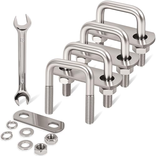 Image of 4 Pcs M8 Square U Bolts 1-1 /4 Inch Wide, 5 /16 inch x 1-1 /4 inchW x 1-5 /8 inchL | 304 Stainless U Bolt Heavy Duty with Nuts,Bolt Plate and Washers,1 1 /4 stainless u bolt,Metric bolts