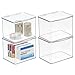 mDesign Stackable Plastic Storage Bin Box with Hinged Lid Organizer for Vitamins, Supplements, Serums, Essential Oils, Medicine Pill Bottles, Adhesive Bandages, First Aid Supplies - 4 Pack - Clear