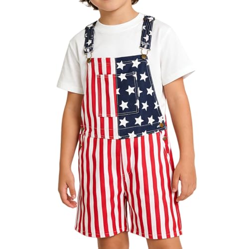 SEHIOZNI - SEHIOZNI Boys American Flag Overalls Shorts - Patriotic Independence Day Jumpsuits for Kids 7-8 Years - Best Deal on Amazon