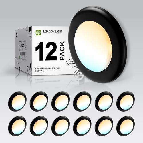 ASD 12 Pack LED Disk Lights 6 Inch, 15W 5CCT 2700K-5000K 1245LM CRI90+, Dimmable Flush Mount Ceiling Light Fixture, Low Profile Surface Mount Disc, Junction Box or Recessed Can Install, UL Energy Star
