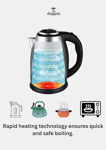 Image of Doppio Electric Kettle 2 Litre - Stainless Steel Hot Water Boiler with Auto Shut-Off & Boil-Dry Protection | Fast Heating Electric Tea & Coffee Maker for Home, Office & Kitchen Use