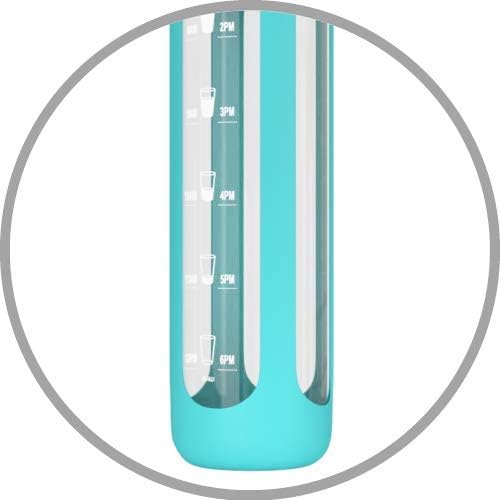Be-Active FLIP-TOP Glass Motivational Water Bottle 700ml with Times to Drink Hydrate BPA Free (Turquoise)