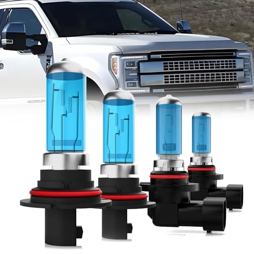 Image of Headlight Bulbs Compatible With Ford F250 1997-1999, 9007 High Low Beam + 9006 Fog Lights Halogen Light Bulb Combo, Super Bright 6000K White, Plug and Play, Pack of 4