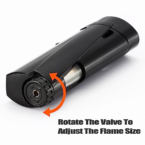 Bbsisgo Continuous Triple Jet Flame Flint Torch Lighter With Extra 6 Flints And Replacement Tools, Refillable Windproof Butane Lighter With Large Visible Fuel Window, Black(Sold Without Gas) #TOP1
