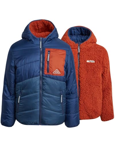 Weatherproof Boys' Reversible Jacket - Quilted Hooded Puffer Reversible to Sherpa Outerwear Jacket for Boys (Sizes: S-XL)