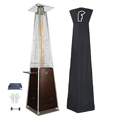 Patio Propane Heater Outdoor Patio Heater 48,000 BTU Pyramid Outdoor Heater Quartz Glass Tube Propane Heater Gas Patio Heaters for Outdoor Use with Wheels,Cover,Ground Nails,Hammered Bronze