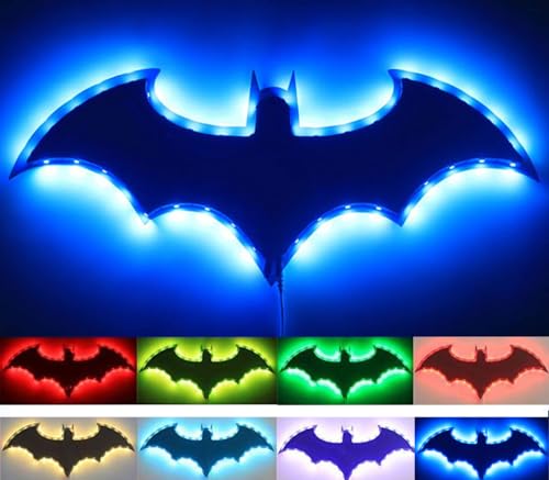 Bat Night Light Superhero LED Signal Cool Lamp with 16 Colors Remote Control Wall Sconce Acrylic Engraved Neon Sign Light Room Wall Decor for Bedroom Party Birthday Xmas Gifts (Black Bat) - image 1