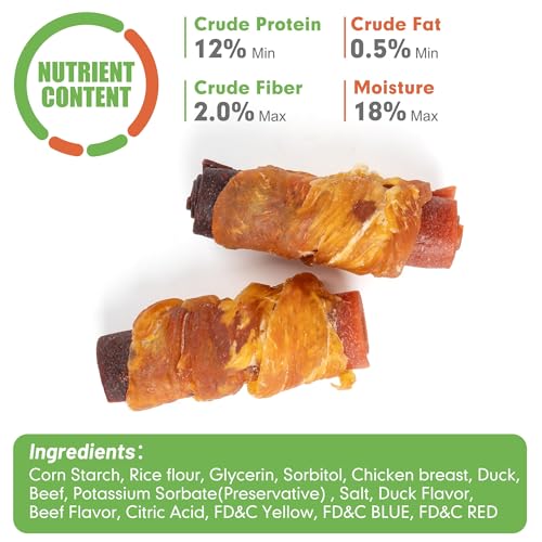 MON2SUN Rawhide Free Dog Treats, 3 Inch Triple Flavor Chicken Wrapped Duck and Beef Rolls for Small Dogs, Healthy Snacks, 21.16oz - Thumbnail 3