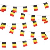 Belgian Flag Banner 33 Ft, 30 Mini Belgium Flags, Polyester String Bunting for Indoor Outdoor Decor, Parties, Classrooms, Sports Events, and National Celebrations