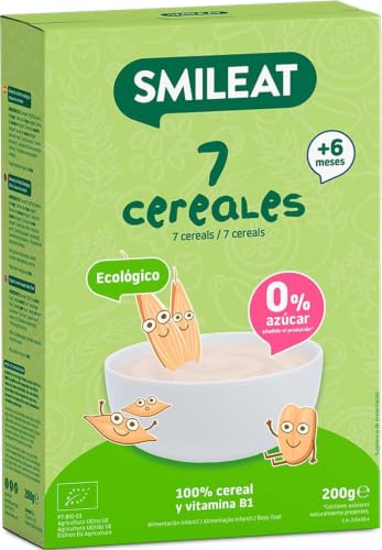 Smileat Papilla de 7 Cereales para Peques 6+ Meses, 200 g | Con trigo, espelta, avena, centeno, maíz, quinoa y arroz; textura homogénea y fácil de preparar
