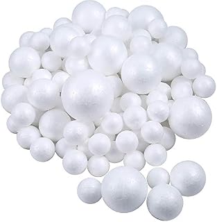 Pllieay 100 Pieces 5 Sizes White Foam Balls Polystyrene Craft Balls Art Decoration Foam Balls for DIY Art Craft, School Projects and Easter Party Decoration
