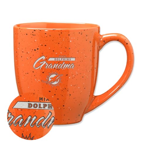 Rico Industries NFL Football Miami Dolphins Grandma Orange 16 oz Team Color Laser Engraved Speckled Ceramic Coffee Mug