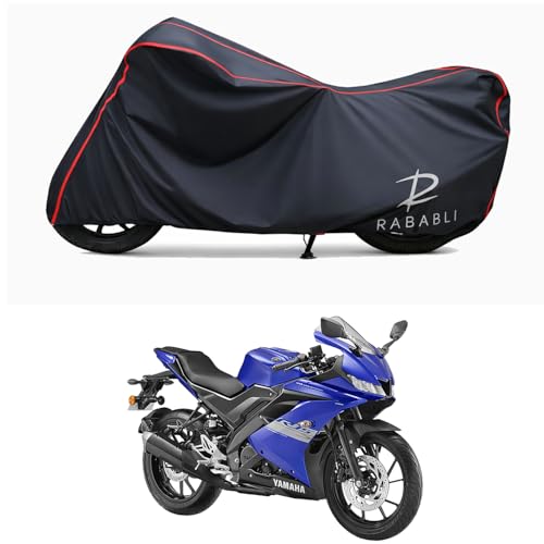 Image of Waterproof Bike Body Cover Compatible for | Yamaha R15S | Taffeta Fabric, Red Piping Design, Bottom Elastic Fit | Dustproof, Sun UV & Rain Protection for All Bikes