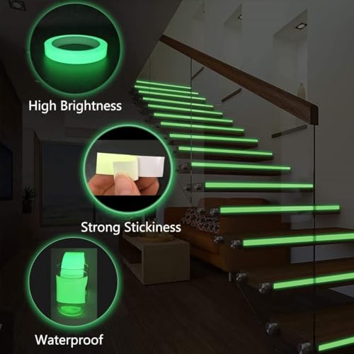 Image of JSITON Glow in The Dark Tape, Luminous Safety Markers for Stairs and Walls,Transparent Radium Sticker for Nighttime Visibility & Safety 9.85 Ft x 0.5 Inch Roll, Green (Radium)