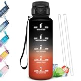 Mulbijeo Borraccia 1,5 Litri, A Prova di Perdita & Portatile, Borraccia con Cannuccia, Borracce, Apertura One-touch, Borracce Motivazionale per Scuola, Palestra, Campeggio, Ciclismo, Yoga
