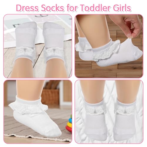 5 Pairs Girls Ruffle Socks 2-4Y Toddler Little Girls Frilly Lace Socks for Toddler Dress Clothing (White)3