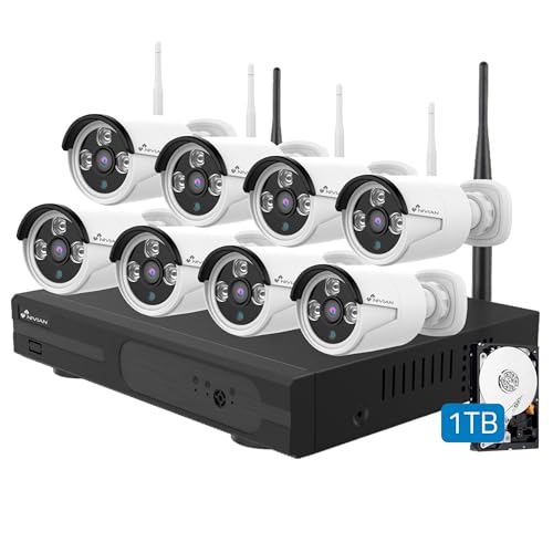 NIVIAN Kit de Vidéosurveillance WiFi 2K SUPERHD – Sécurité Facile à Installer pour Maison ou Commerce, Détection Humaine AI, Vision Nocturne, Accès à Distance, 8 Caméras + NVR 8CH + Disque Dur