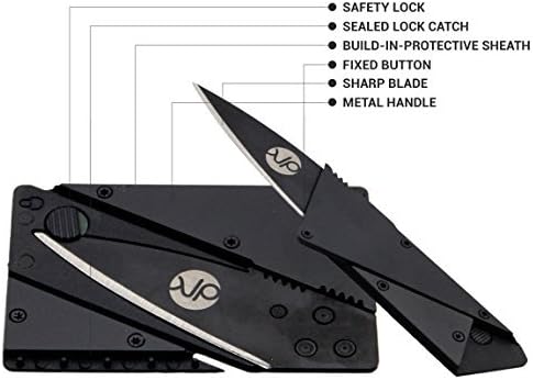 Credit Card Folding Knife Stainless Steel - Metal Handle, Multi Function, Card Shape, Survival, Hunting Pocket Wallet Knife / Cutter - Black, PU Bag