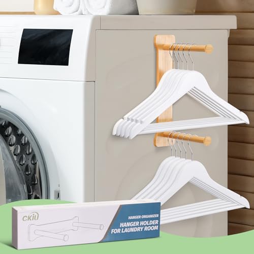 Image of Bamboo Hanger Organizer Stacker，Magnetic Hanger Holder for Laundry Room，(Bamboo)