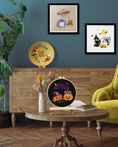 Image of TINDTOP Halloween Embroidery Kit for Adult, Embroidery DIY Starter Kit | 4 Pack with Stamped Patterns, Hoop, Tools, Colorful Threads with Needles, Instructions
