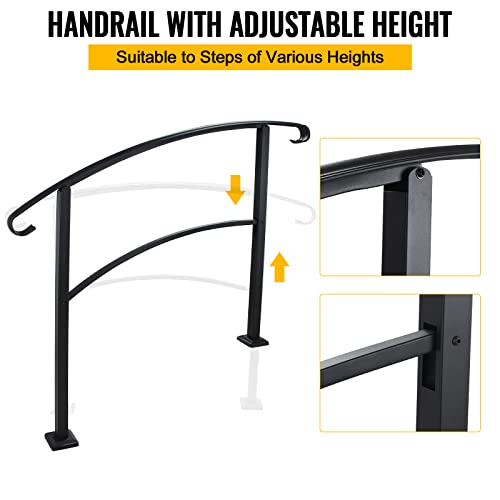 Step Handrail 4-Step Wrought Iron, Stair Rail Fits 1 Or 4 Steps Handrails With Installation Kit Hand Rails For Outdoor Steps Or Stairs (Matte Black) #TOP6