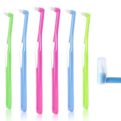6 Pcs Compact Interspace Toothbrush Single Tufted Interspace Brush Slim Teeth Brush Designed for Effective Dental Cleaning Helps Clean Hard-to-Reach Areas with Deep Cleaning Action