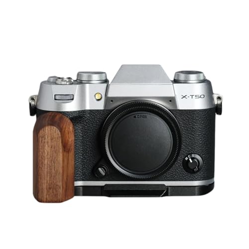 Fujifilm 富士 X-T50 XT50 専用 カメラウッドグリップ 高級檀木材 木製ハンドル メタルベース L型グリップ ハンドメイド カメラケージ 底面開閉 (赤茶色+ブラック)