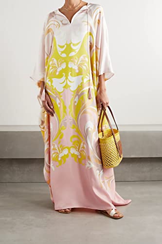 Image of Women's Calf Length Printed Soft Silk Kaftan Daily Wear Caftan, Fashion,Maxi Dress,Long Kaftans,Stylish Women Casual Wear Caftans Black