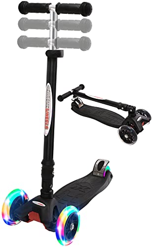 Image of ChromeWheels Foldable Scooters for Kids, Deluxe Kick Scooter 4 Adjustable Height 132lbs Weight Limit 3 Wheel, Lean to Steer LED Light Up Wheels, Best Gifts for Girls Boys Age 3-12 Year Old