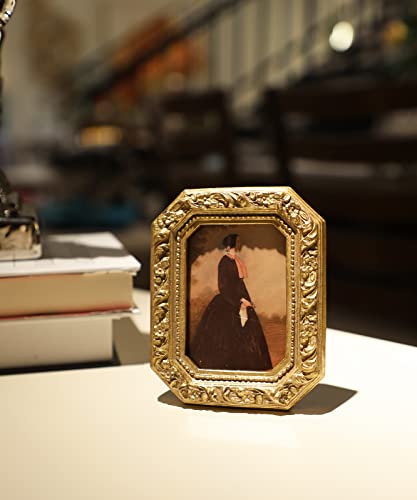 Yulink 2.5X3.5 Small Vintage Picture Frame, Mini Antique Ornate Gold Photo Frame, Tiny Retro Octagon Frame, For Tabletop And Wall Display, Old Fashioned Photo Gallery Art Decor #TOP1