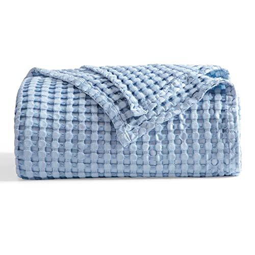 Bedsure Cooling Cotton Waffle Twin XL Blanket - Lightweight Breathable Blanket of Rayon Derived from Bamboo for Hot Sleepers, Luxury Throws for Bed, Couch and Sofa, Sky Blue, 66x90 Inches