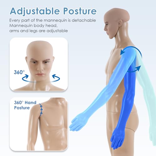 Mannequin Manikin 73 Inch Full Male Body Realistic Mannequin Display Adjustable Base Model Mannequin Stand Torso