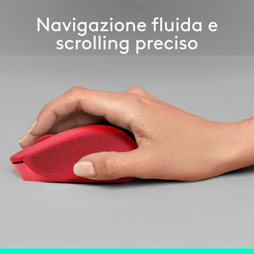M330 SILENT PLUS Mouse Wireless, 2,4 GHz con Ricevitore USB Nano, Tracciamento Ottico 1000 DPI, Durata Batteria di 2 Anni, Compatibile con PC, Mac, Laptop, Chromebook - Rosso - Mouse gaming - Immagine 3