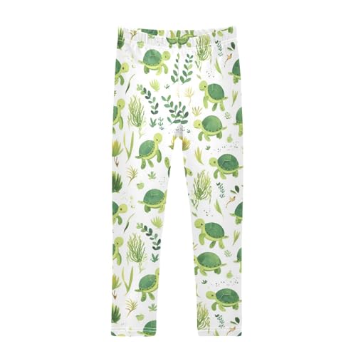 Green Turtle Girls' Leggings Toddler Doodles Seaweed Plants Kids Yoga Pants Dance Active Tights 4T