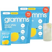 GRAMMS Clear Protein Powder 20G Protein for Women & Men | Grass-Fed Whey Isolate, Zero Sugar, Zero Lactose, Non-Bloating, Non-GMO Travel + Bulk 28 Servings Lemonade