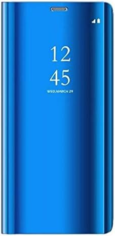 AIsoar Compatible for Xiaomi Mi 8 Lite Case, Mirror Smart Clear View Window Flip Slim Multi-Function Mirror Case S-View Stand flip Folio Full Body Protection Shockproof Cover (Blue)