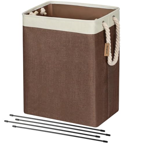 COSYLAND Großen Wäschekorb, Faltbare Wäschesammler mit Seil Griffe Aufbewahrungsbehälter geeignet für Schlafzimmer Waschküche Bad 53 x 27 x 39 cm Beige + Braun