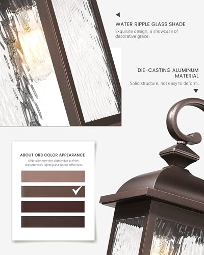 Image of FEMILA 21 inch Outdoor Wall Light Fixtures, Rust-Proof Waterproof Outdoor Wall Lamp, Ideal for Porch, Patio, Entryway, Garage, with Water Ripple Glass, 4FD54B2 ORB-WP