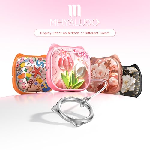Image of for AirPods 4 Case with Cleaning Kit, Cute Cat Ear Print Design & Cute Buckle, Inverted Phone Holder Design, Top Safe Lock Buckle Design, for Girls AirPods 4 case 2024, Tulip