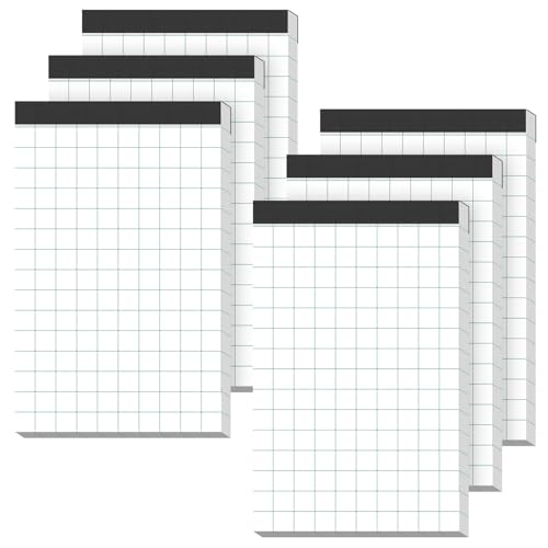 Bloco de papel quadriculado, pacote com 6, bloco de papel quadriculado, bloco de anotações, branco,