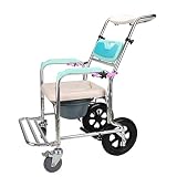 Jmung Toilettenstuhl Mit Rädern Rollstuhl Mit WC-Eimer Badezimmerrollstuhl Rückenlehnenwinkel Einstellen Haare Waschen Fahrbare Mobile WC Duschstuhl