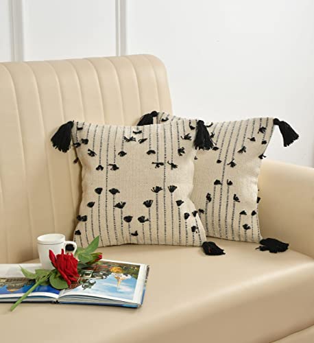 Image of TIB Premium Boho Decorative Throw Cushion Covers, 16 x 16 cm, Set of 2, Cotton. (Zig Zag Black)-230 TC
