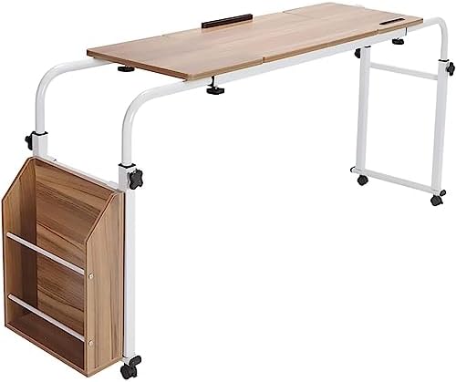 Adjustable Overbed Table with Wheels Mobile Overbed Computer Desk for King Queen Bed Height and Angle Adjustable Overbed Laptop Table Rolling Over Bed Table for Bedroom (Size: 1.2m