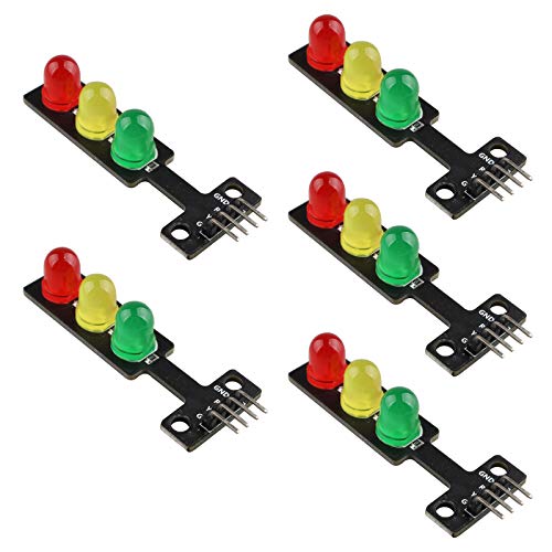 HALJIA - Módulo de señal de tráfico (5 unidades, 5 V, módulo de panel de visualización LED, 3 luces, rojo, amarillo, verde) control separado accesorios de electrónica DIY compatible con Arduino