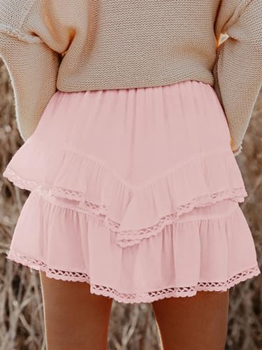 Image of Aoudery Flowy Shorts for Women Casual Boho Ruffle Tiered Skorts High Waist Mini Skirts Golf Tennis Crochet Shorts