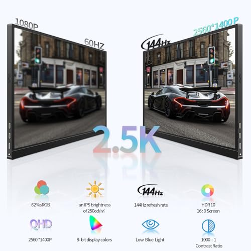 Image of 17.3'' 144hz 2.5k Portable Gaming Monitor 2560*1440 HDR IPS USB-C MINI HDMI VESA Magnetic Case,Portable Monitor for Laptop PC,Mac,Phone,Switch,PS5,Xbox