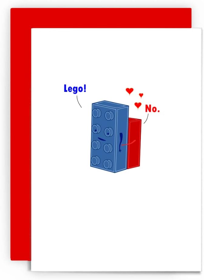 Lego Birthday/Anniversary Card - Husband Wife Partner Birthday Anniversary Cute Lego No! I Love You Funny Birthday card for him or her