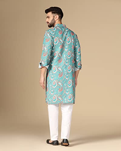 Image of Leriya Fashion Men's Kurta | Rayon Printed Kurta for Men | Chinese Collar Long Sleeves | Straight Knee Length Kurtas | for Festival | Function | Occasion Wear Fancy Kurta for Boys